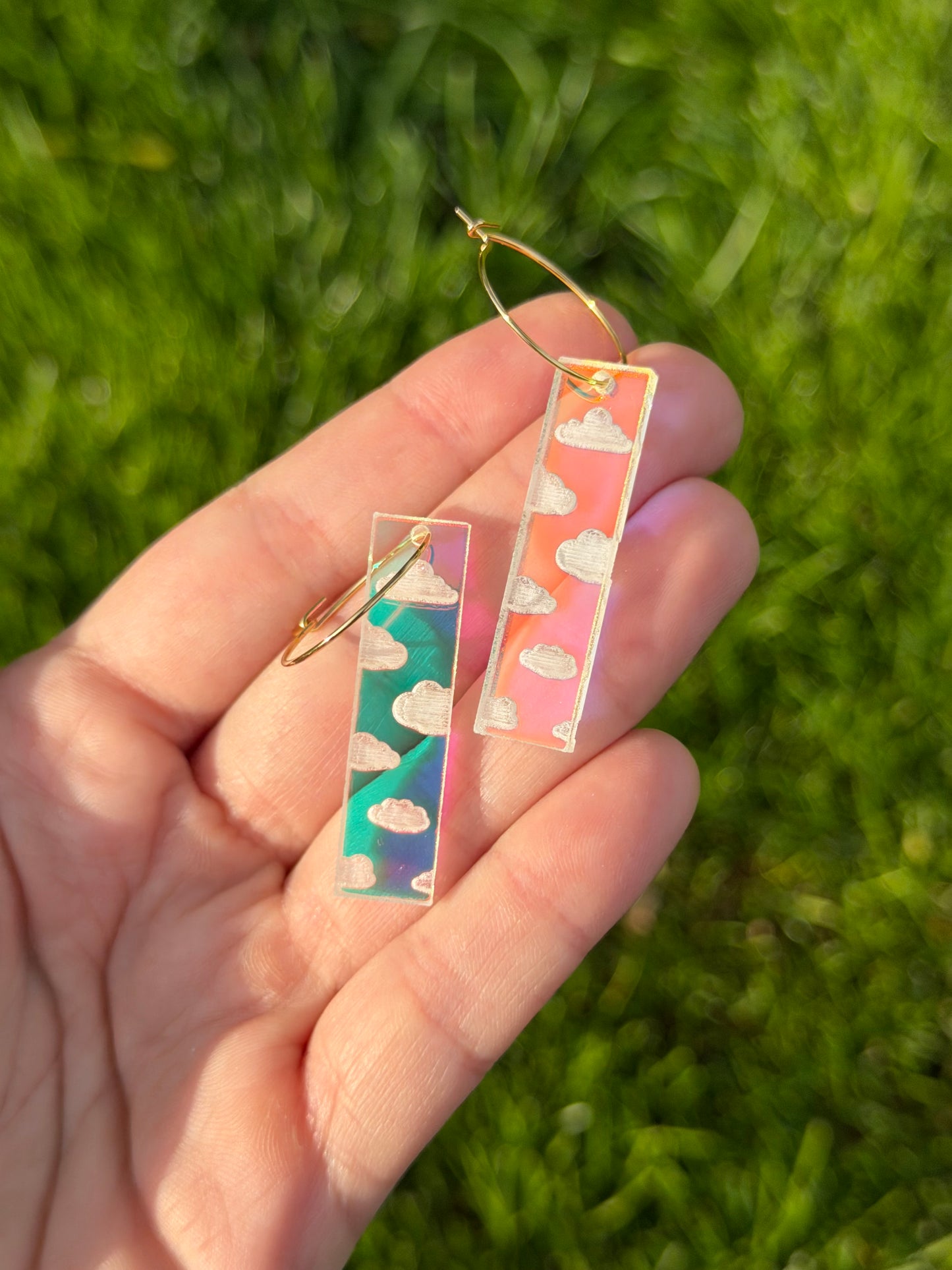 Iridescent Cloudy Rectangle Hoop Earrings