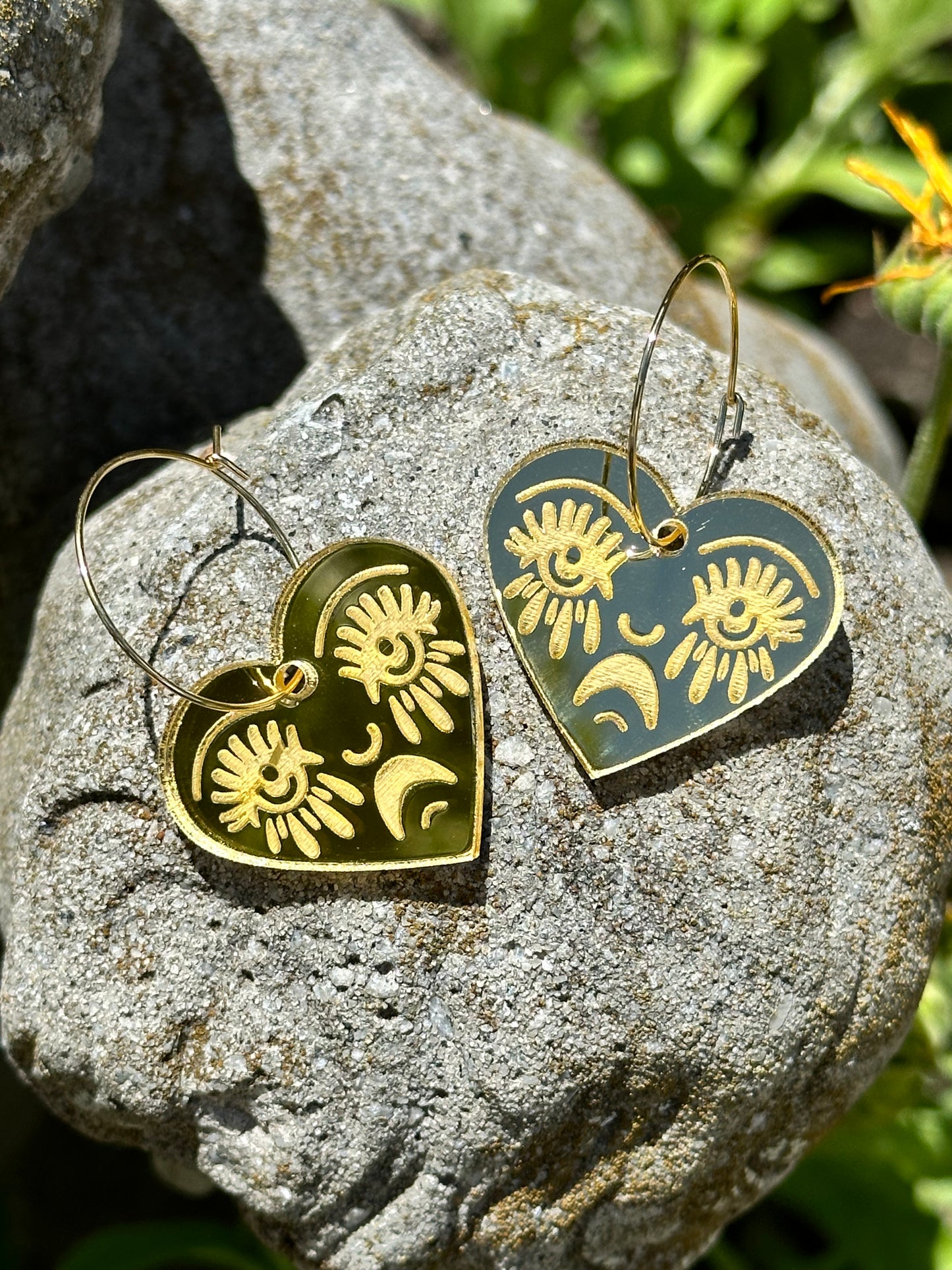 Gold Mirror Acrylic Crying Heart Hoop Earrings