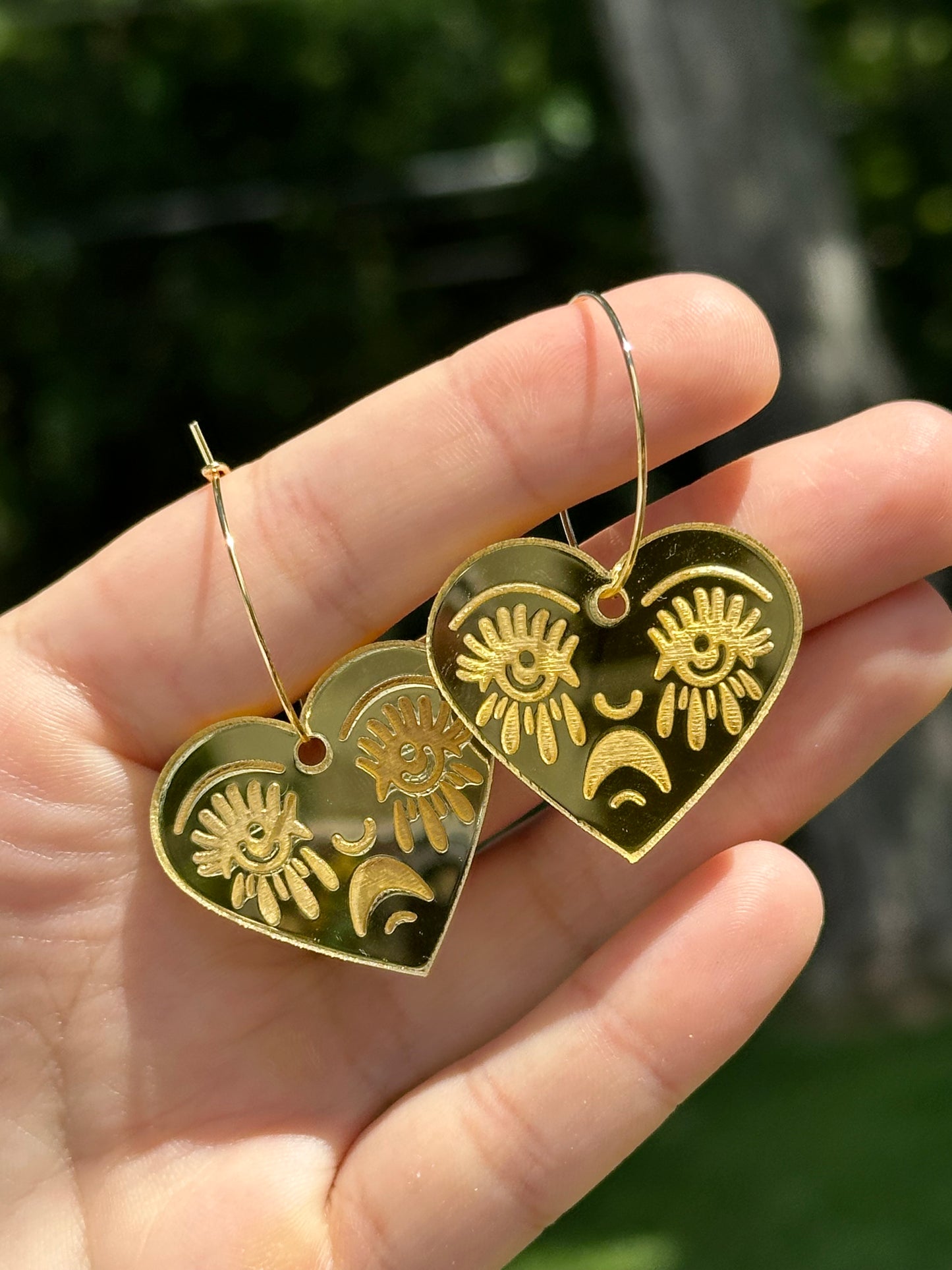 Gold Mirror Acrylic Crying Heart Hoop Earrings