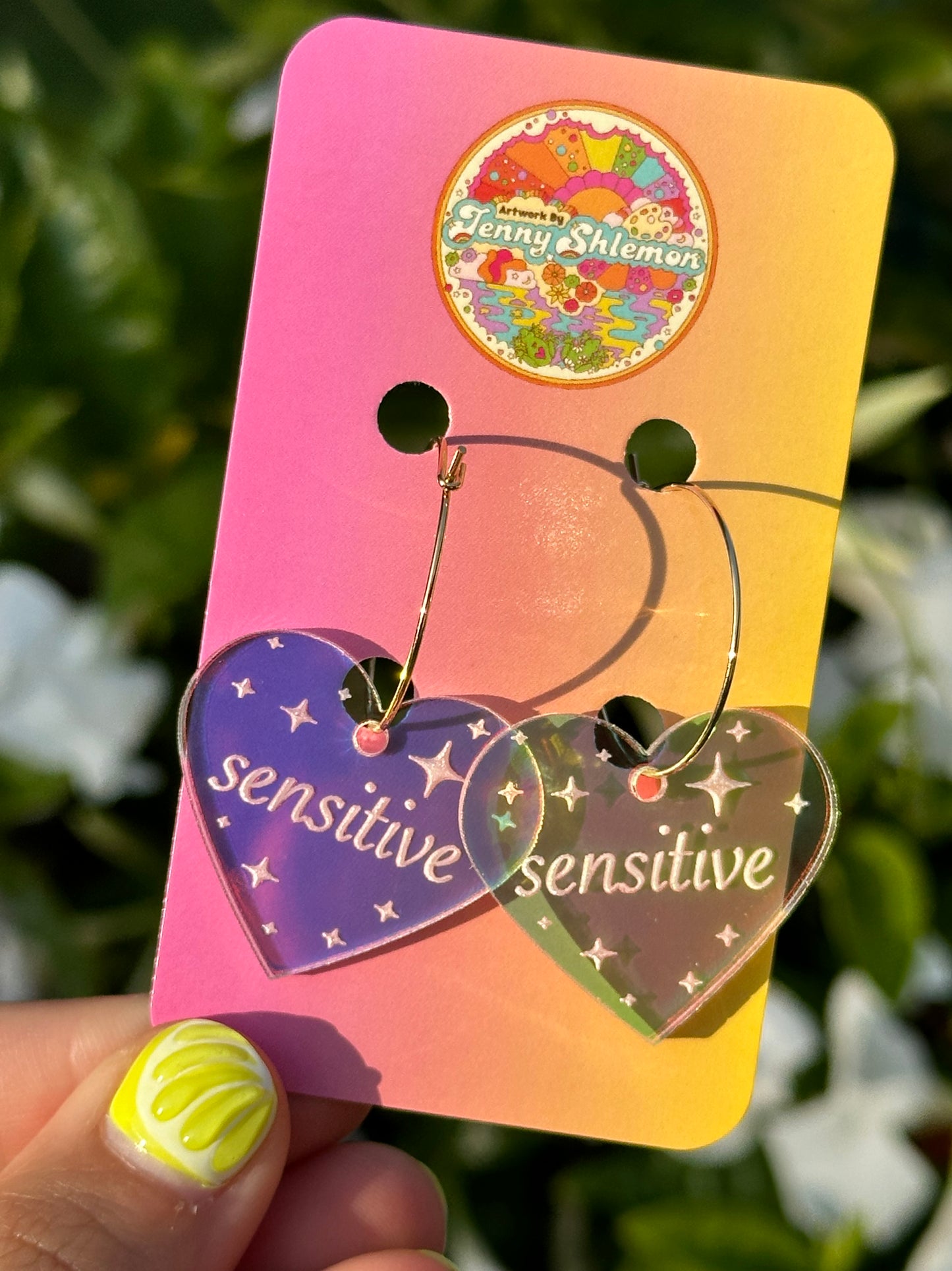 Iridescent Sensitive Heart Hoop Earrings