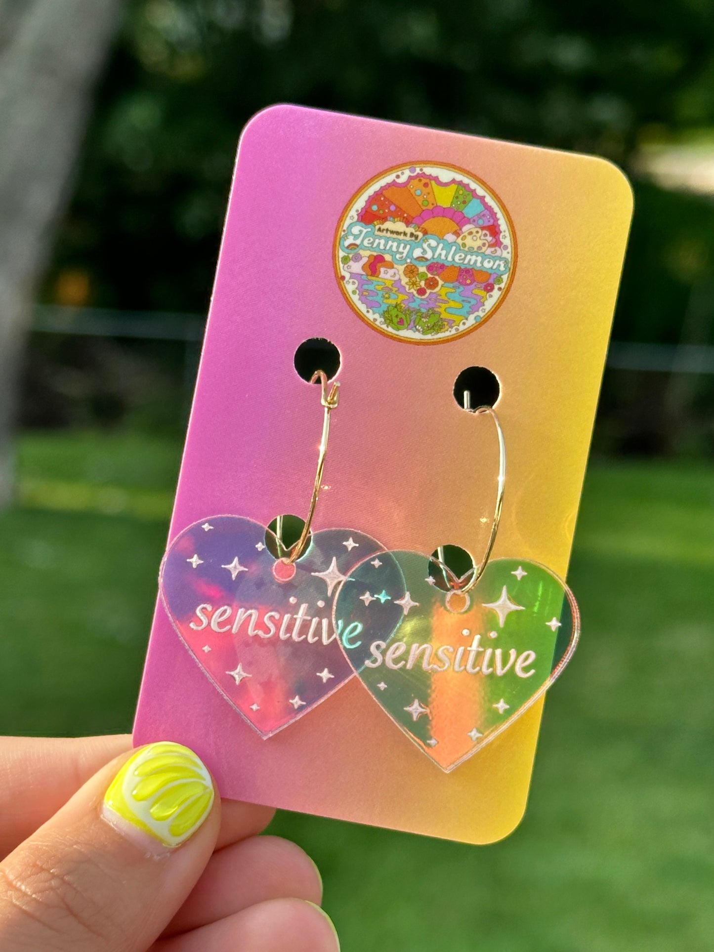 Iridescent Sensitive Heart Hoop Earrings