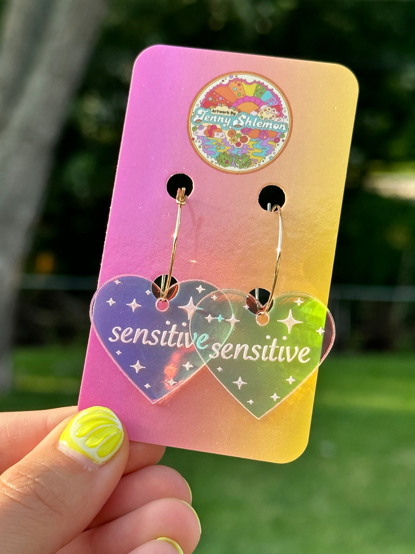 Iridescent Sensitive Heart Hoop Earrings