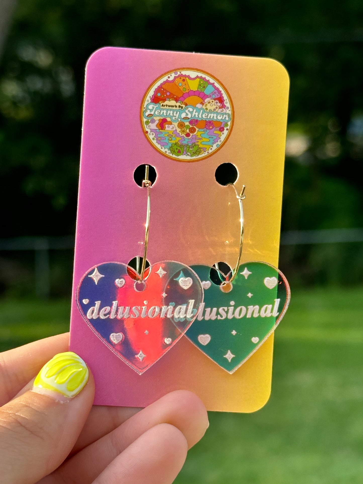 Iridescent Delusional Heart Hoop Earrings