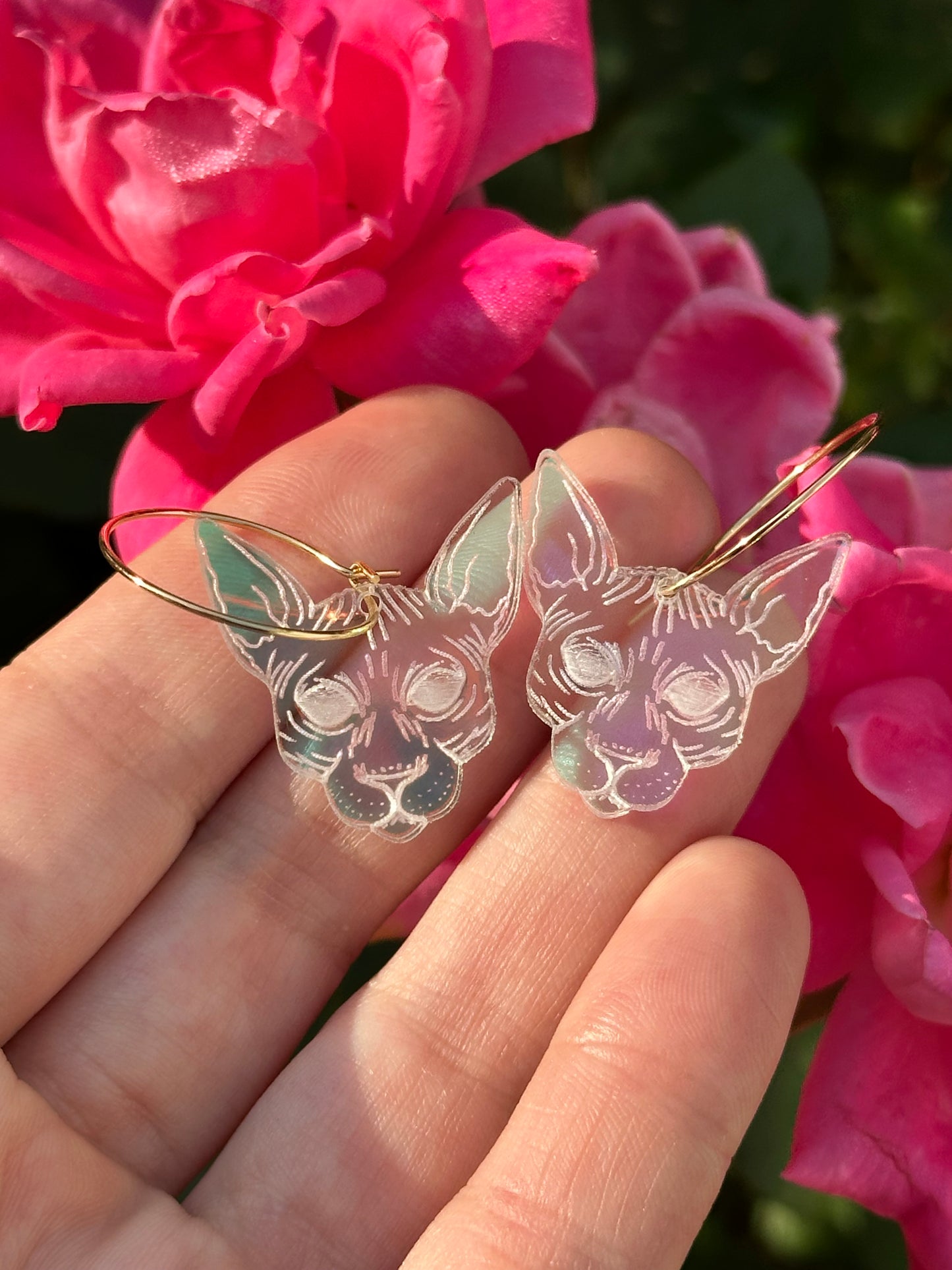 Dainty Iridescent 1 Inch Sphynx Cat Hoop Earrings