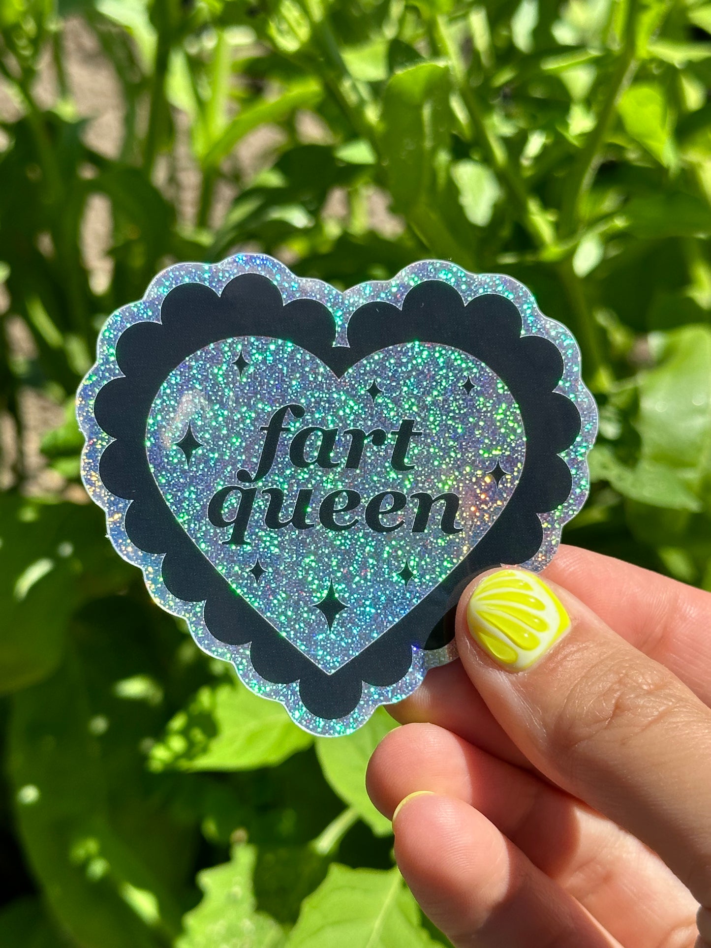 Fart Queen Scalloped Glittery Heart Sticker