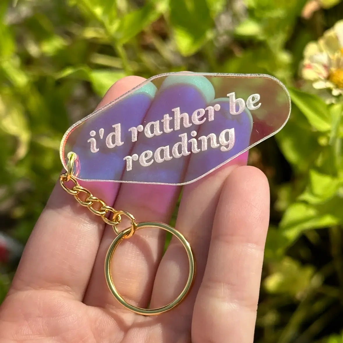 I Would Rather Be Reading Iridescent Acrylic Motel Keychain