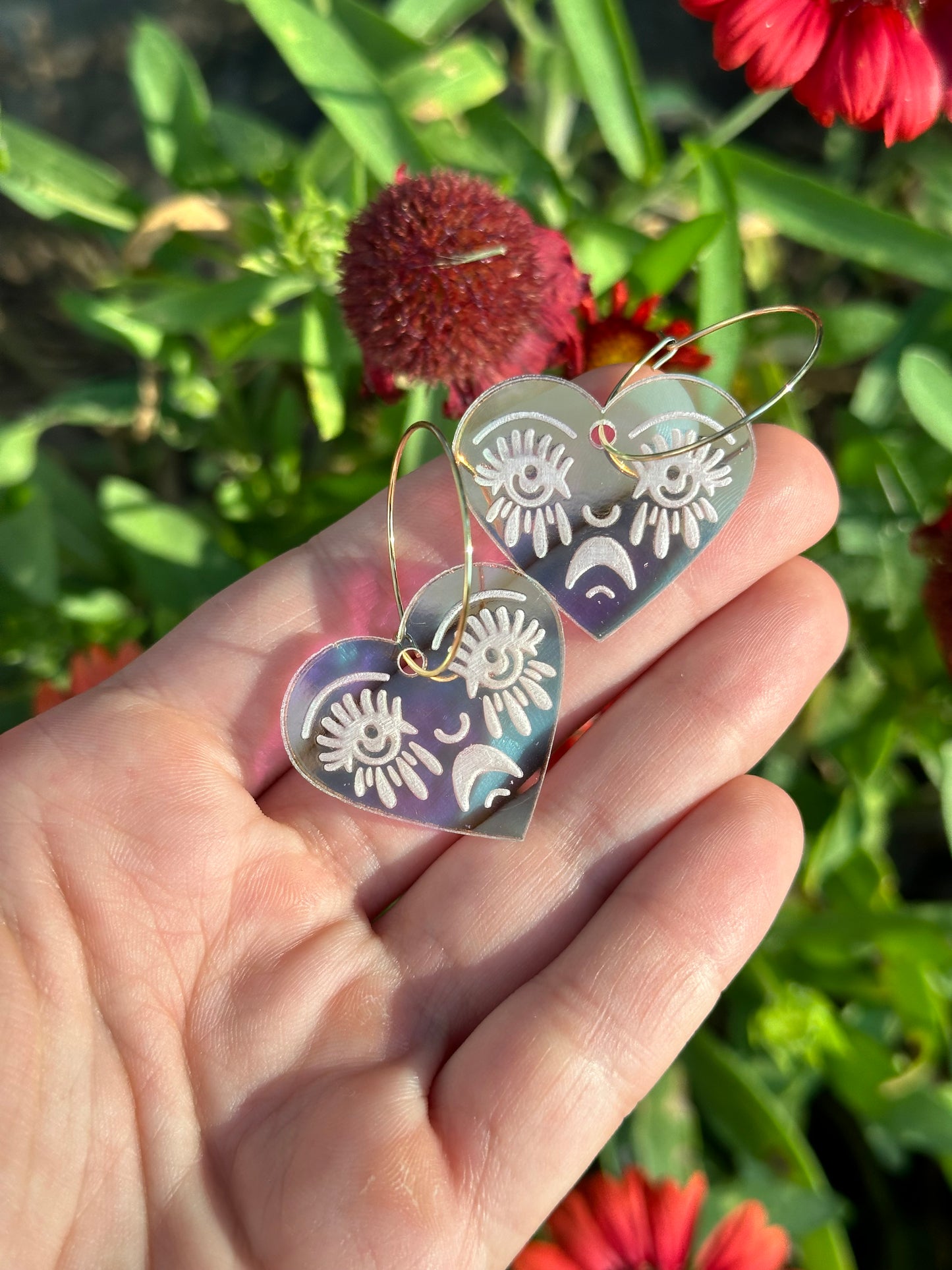 Iridescent Acrylic Crying Heart 2.0 Hoop Earrings