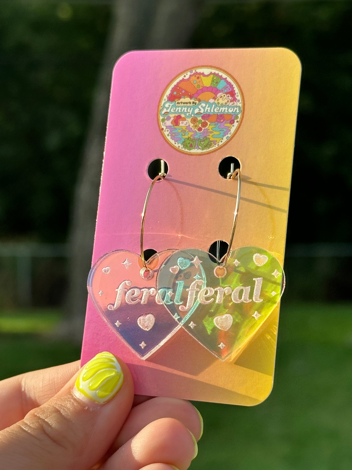 Iridescent Feral Heart Hoop Earrings
