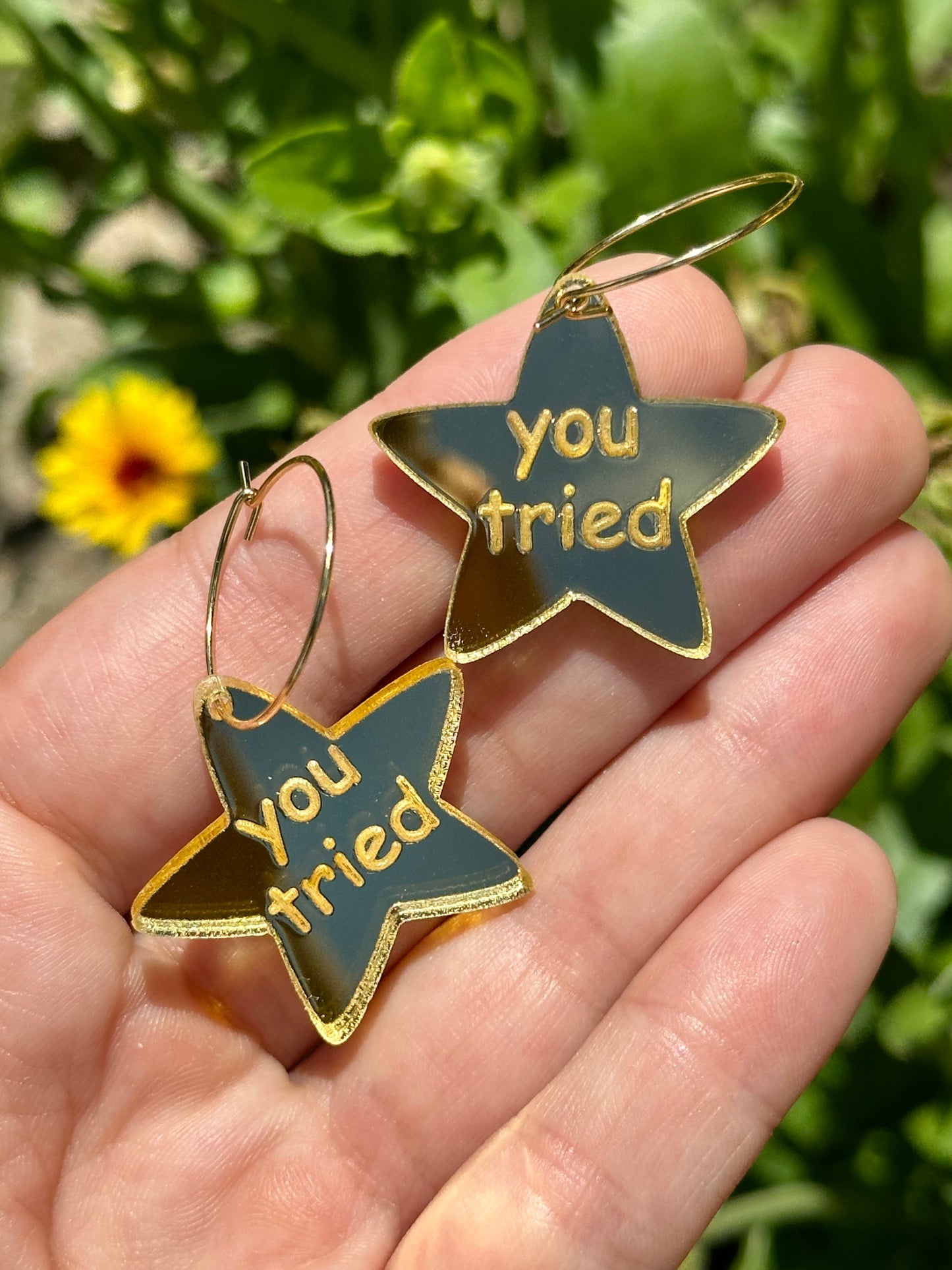You Tried Gold Acrylic Star Hoop Earrings