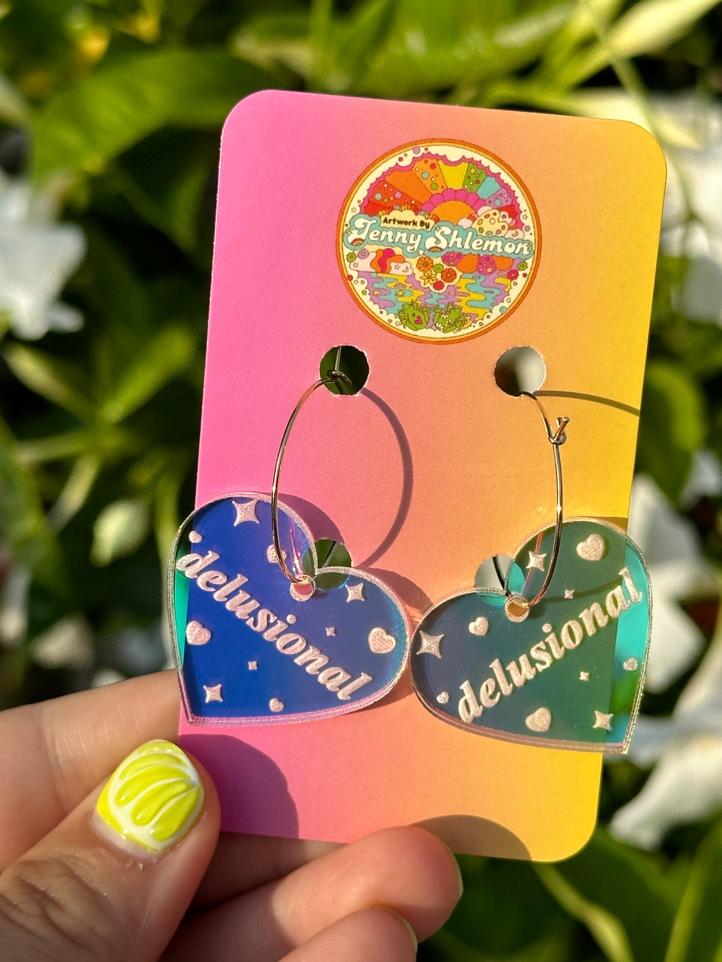 Iridescent Delusional Heart Hoop Earrings