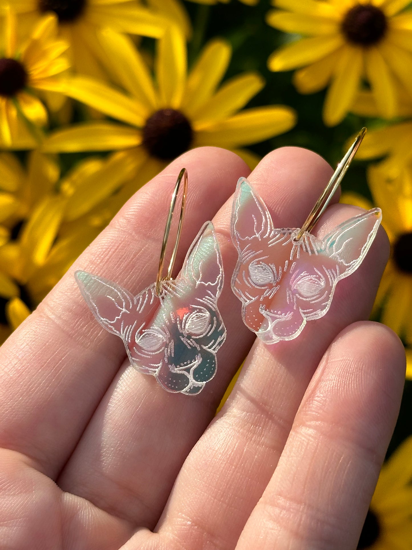Dainty Iridescent 1 Inch Sphynx Cat Hoop Earrings