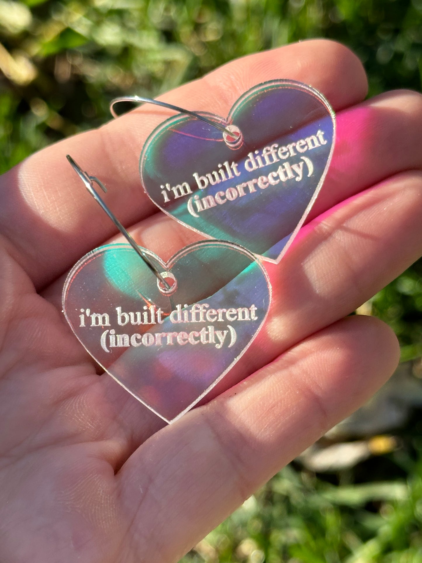 I’m Built Different Iridescent Heart Hoop Earrings