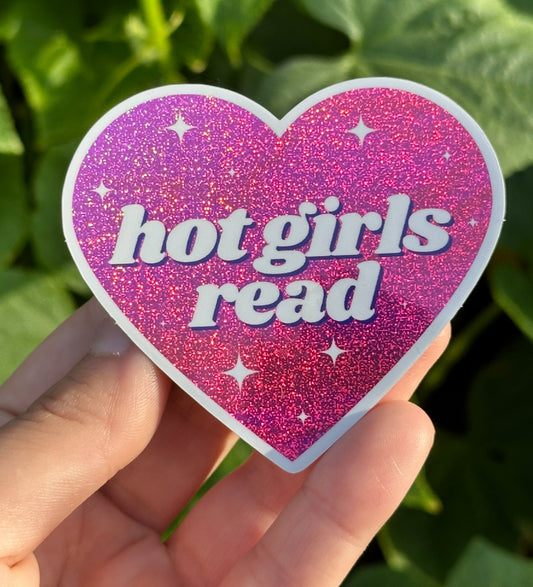 Hot Girls Read Pink Glittery Heart Sticker