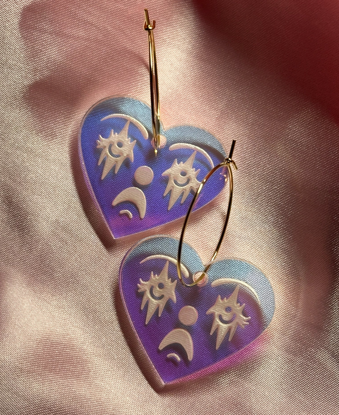 Iridescent Acrylic Clown Face Heart Hoop Earrings