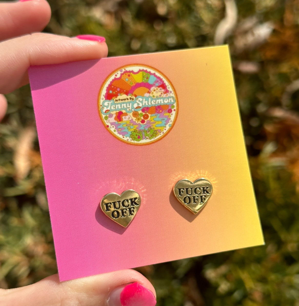 Golden Enamel Fuck Off Heart Stud Earring