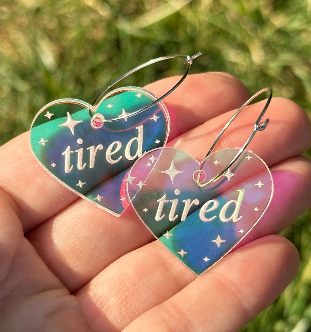 Iridescent Sparkly Tired Heart Hoop Earrings