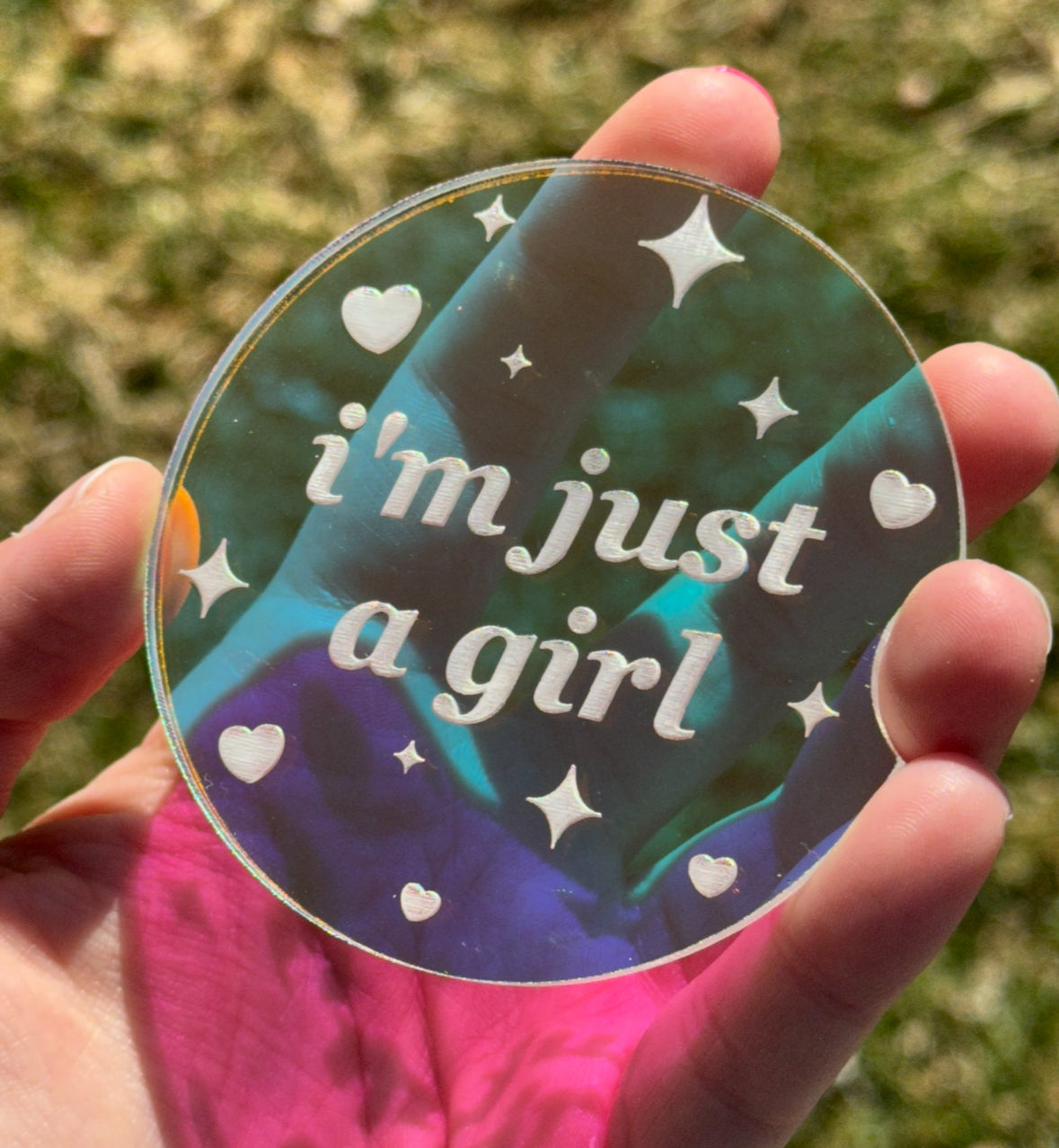 Individual 3 Inch Iridescent Car Coaster - I'm Just A Girl