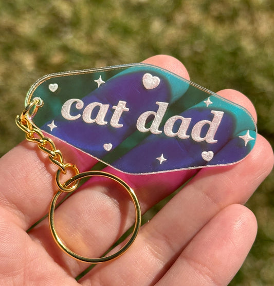 Cat Dad Motel Iridescent Keychain