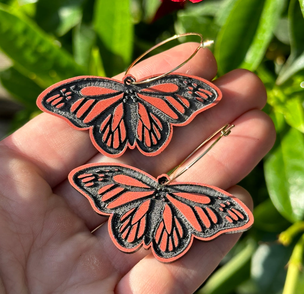 Orange Monarch Butterfly Hoop Earrings