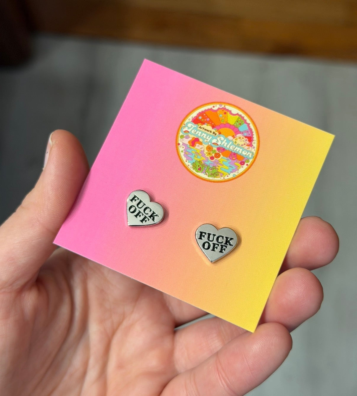 Silver Enamel Fuck Off Heart Stud Earring