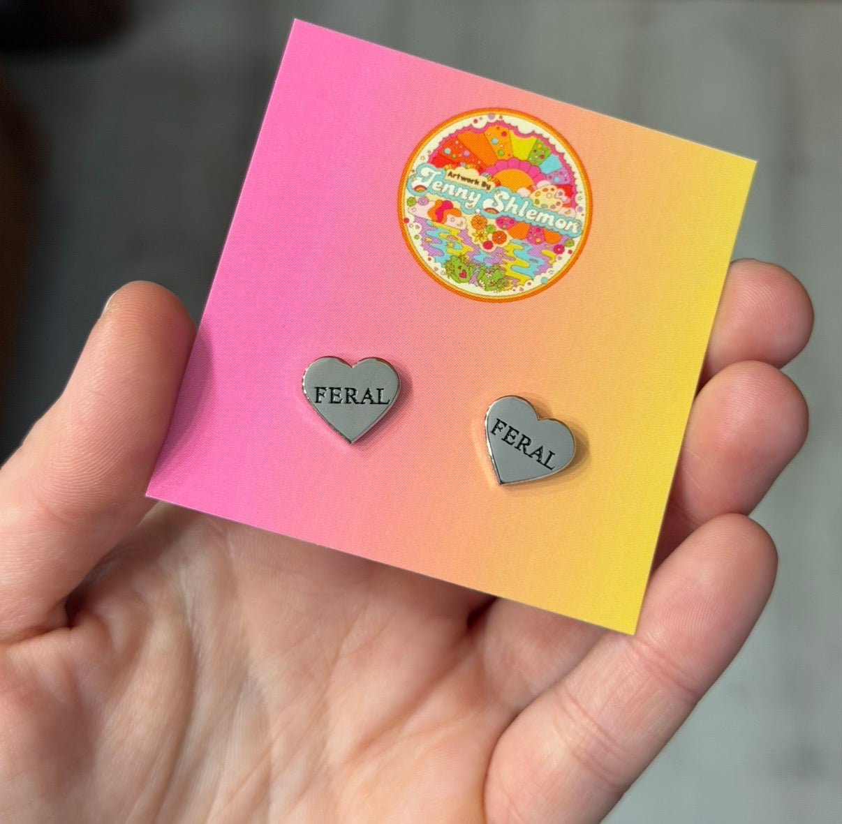 Silver Enamel Feral Heart Stud Earring