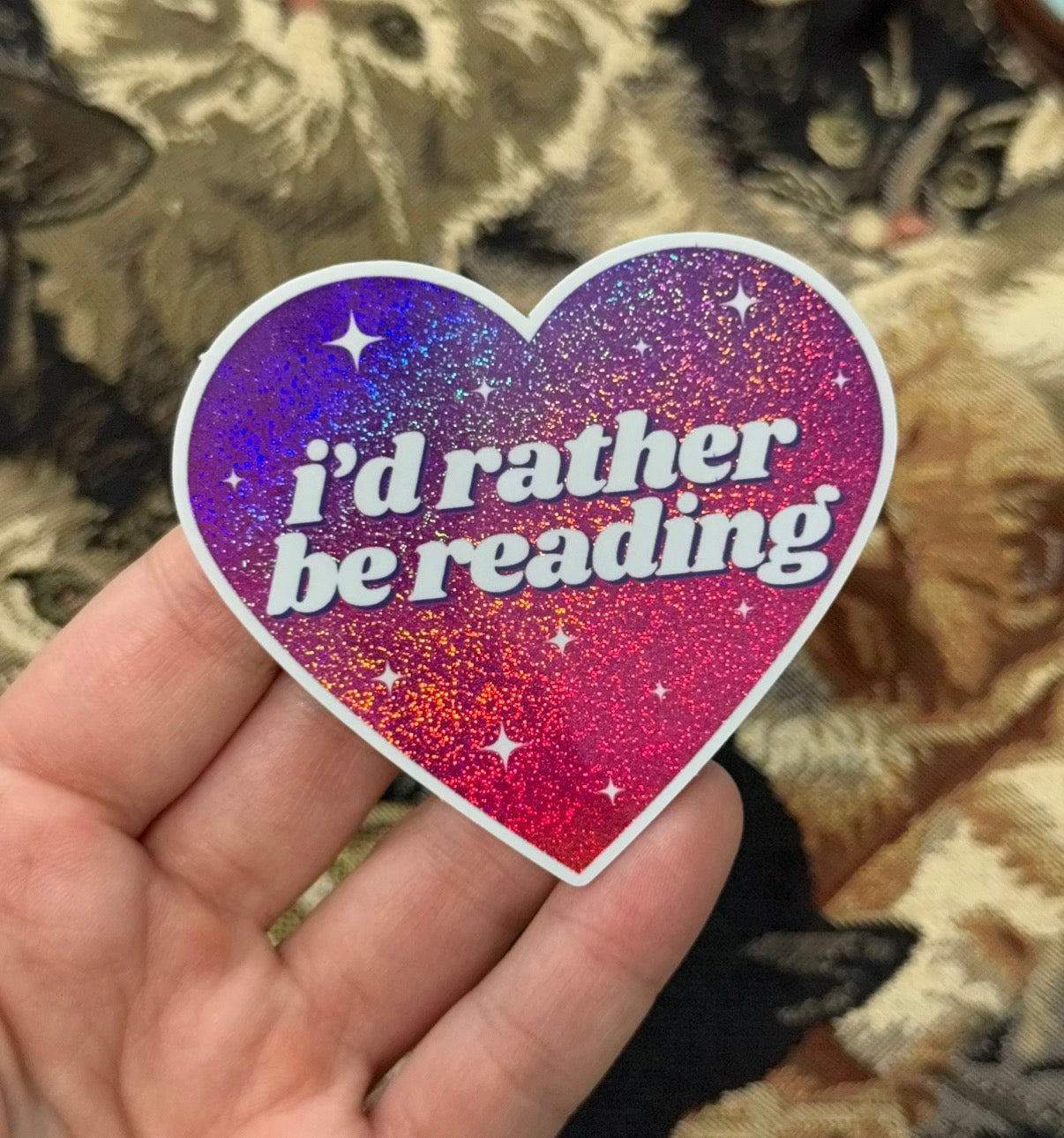 I'd Rather Be Reading Glittery Heart Sticker