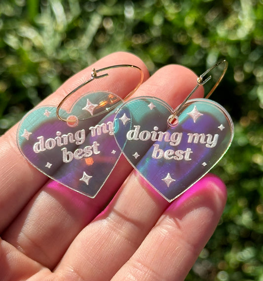 Iridescent Doing My Best Heart Hoop Earrings