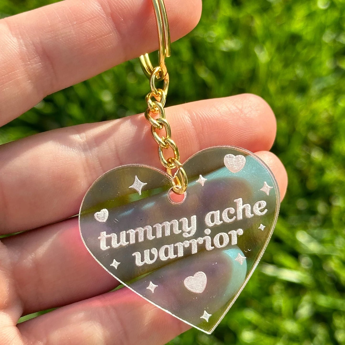 Tummy Ache Warrior Iridescent Acrylic Keychain