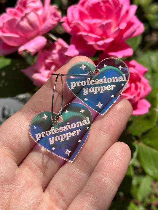 Professional Yapper Iridescent Heart Hoop Earrings