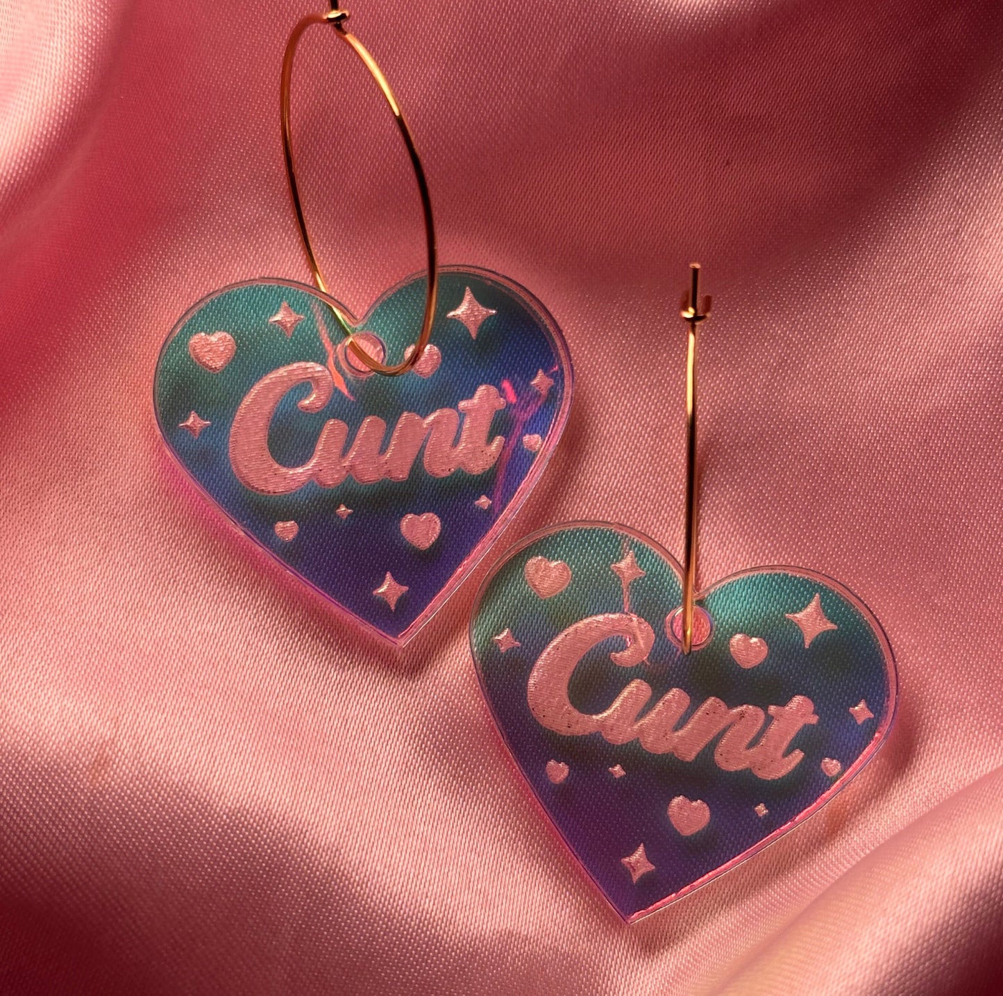 Iridescent Cunt Heart Hoop Earrings