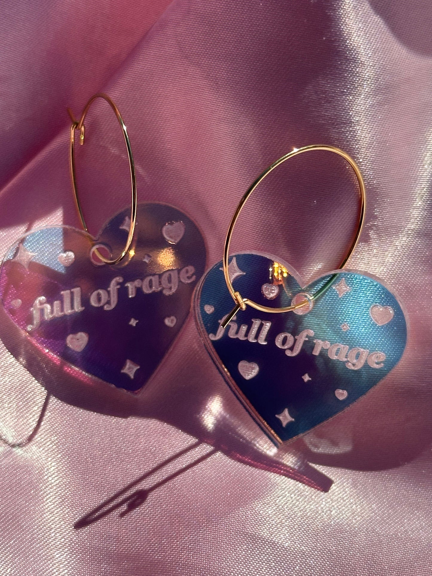 Iridescent Full Of Rage Heart Hoop Earrings
