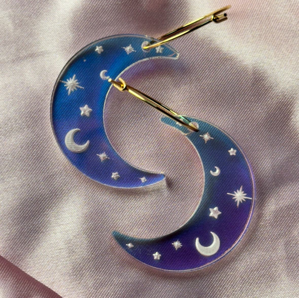 Iridescent Celestial Moon Hoop Earrings