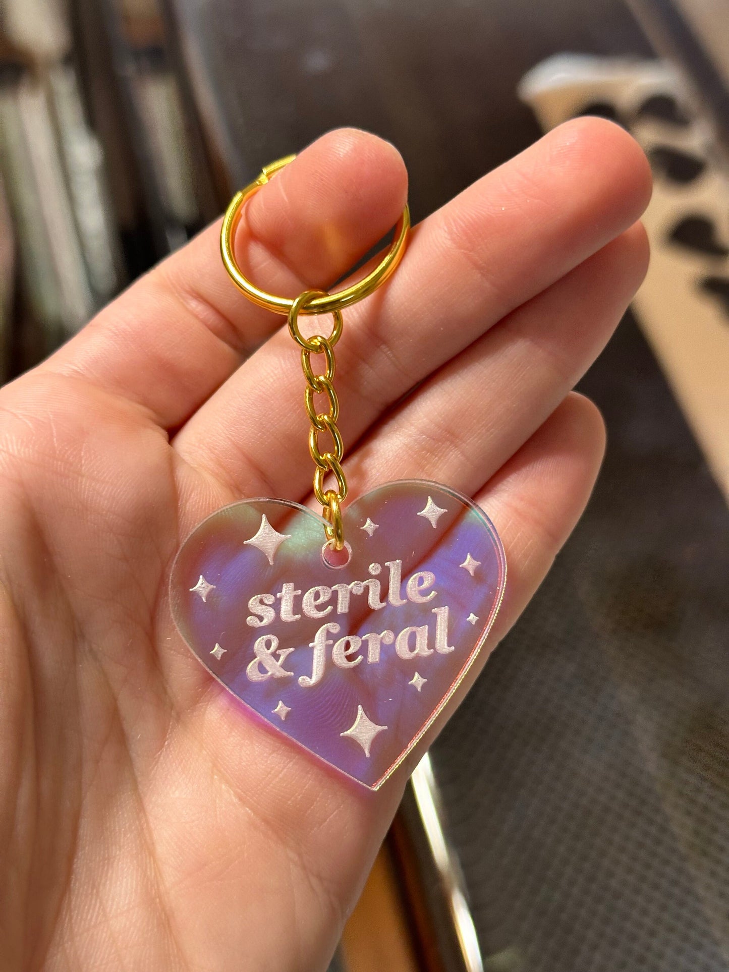 Sterile & Feral Iridescent Acrylic Keychain