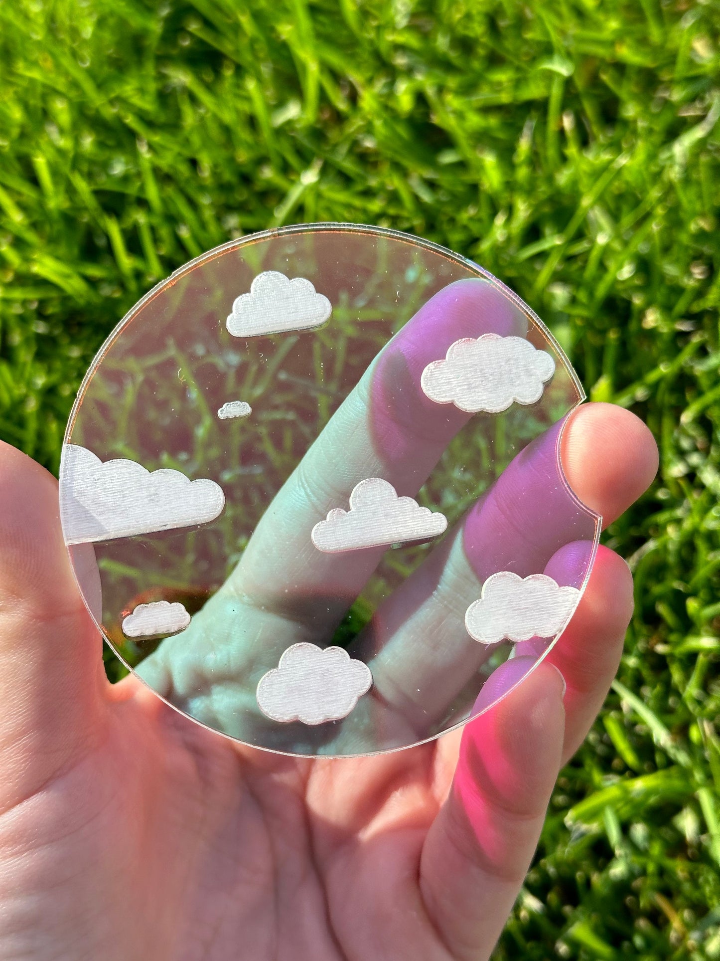 Individual 3 Inch Iridescent Car Coaster - Cloudy