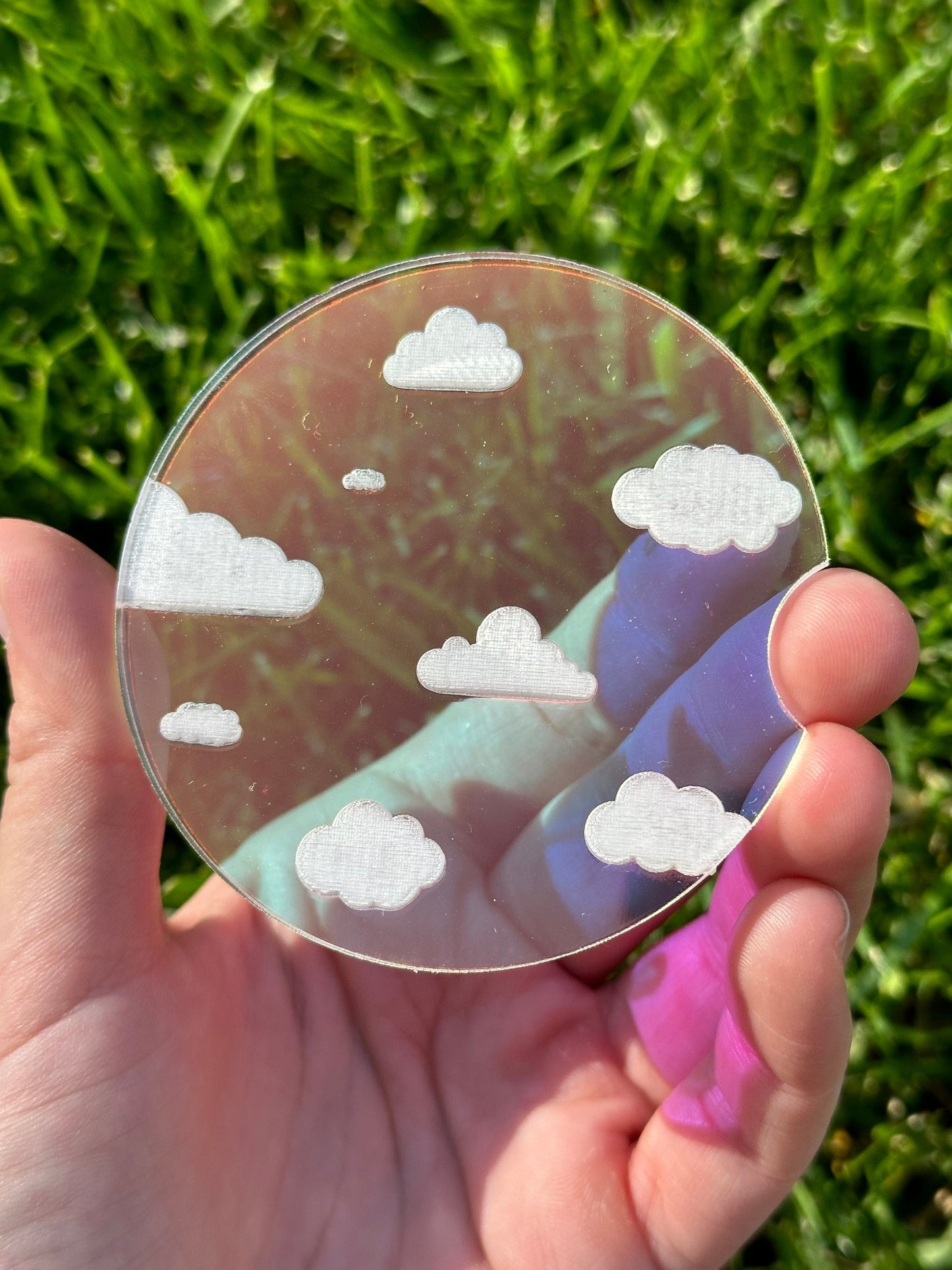 Individual 3 Inch Iridescent Car Coaster - Cloudy