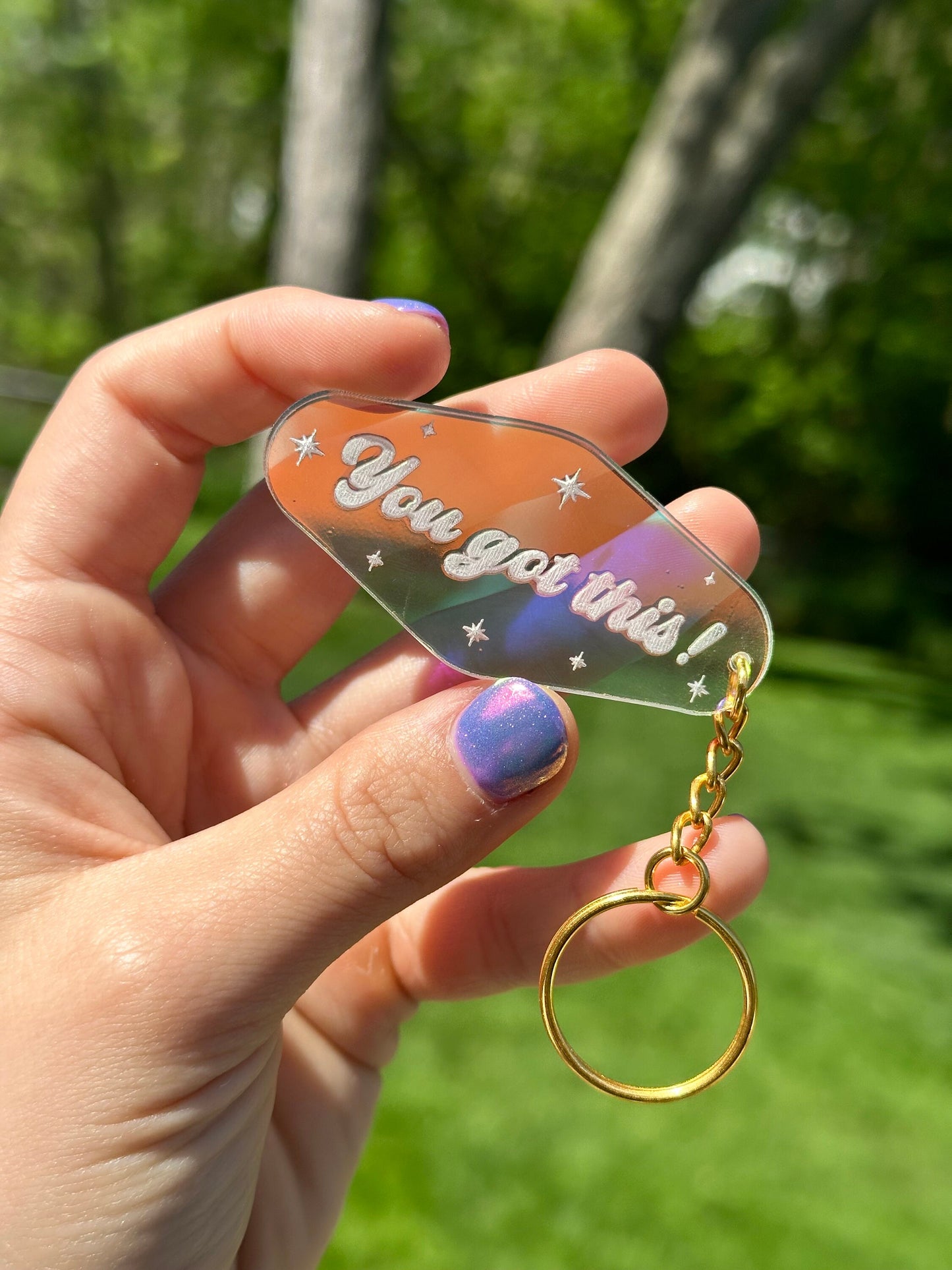 You Got This! Iridescent Acrylic Motel Keychain