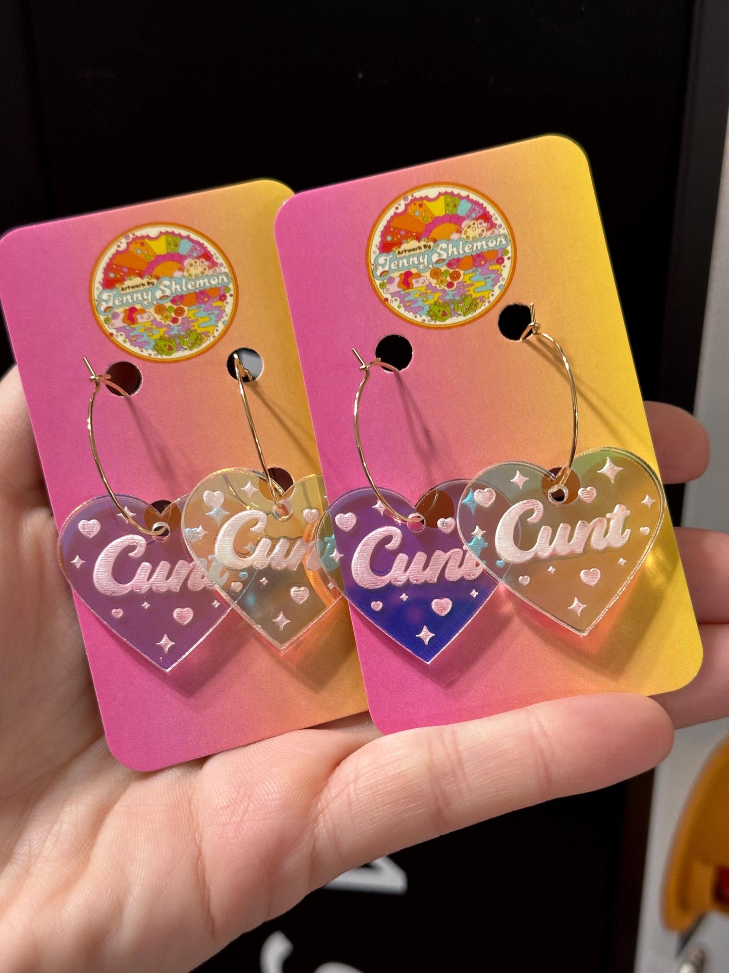 Iridescent Cunt Heart Hoop Earrings