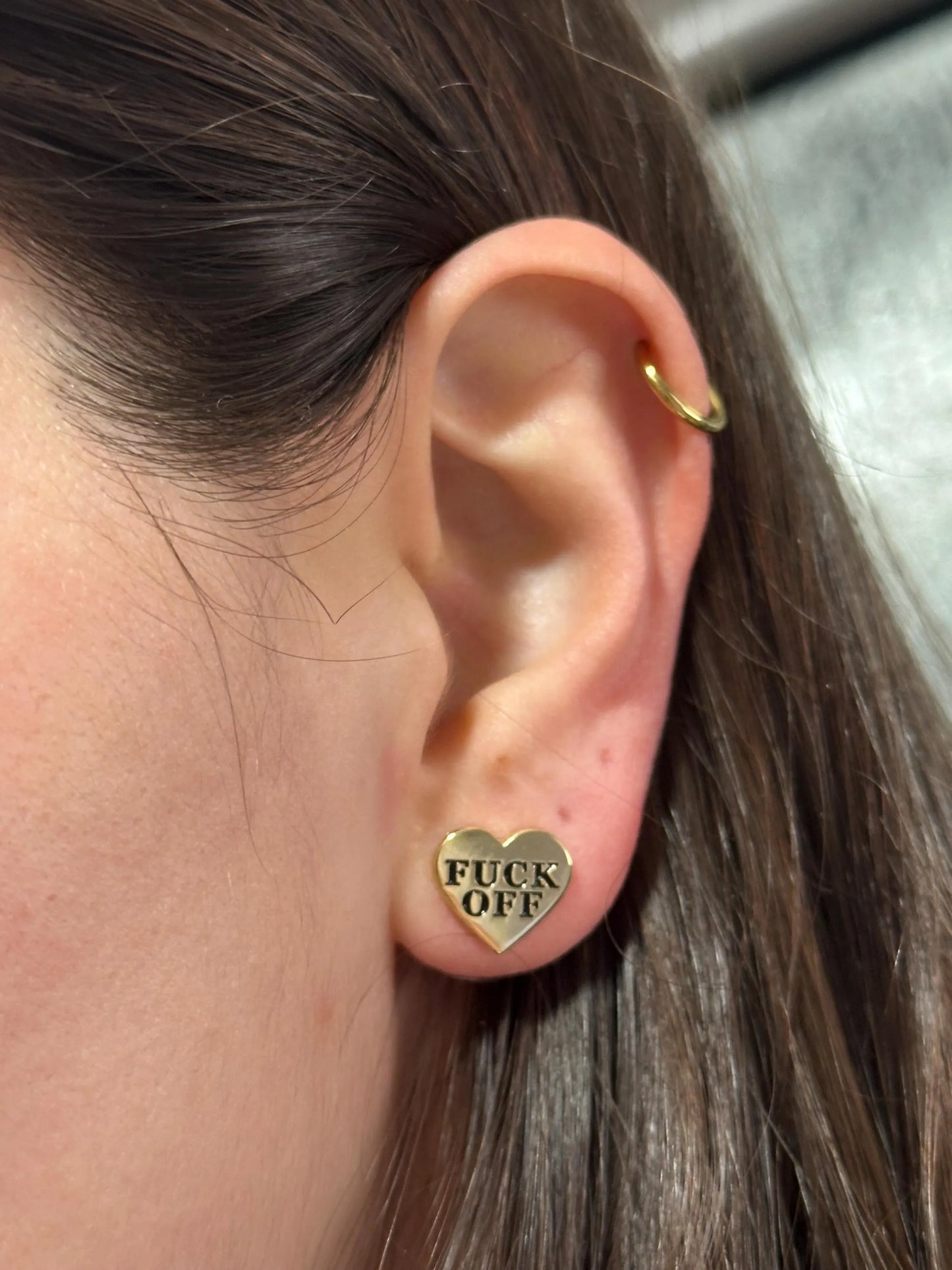 Golden Enamel Fuck Off Heart Stud Earring