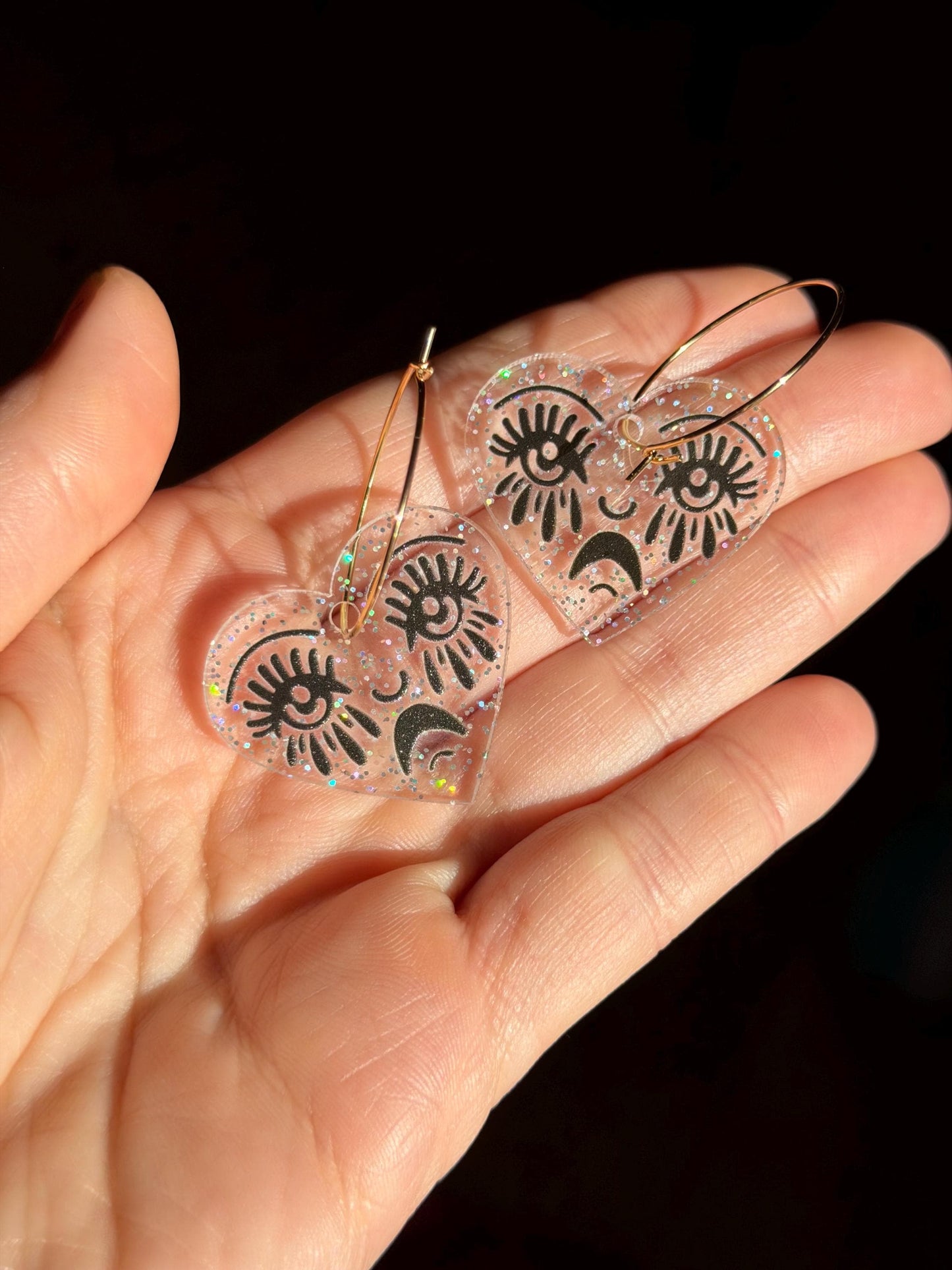 Sparkly Acrylic Crying Heart Hoop Earrings