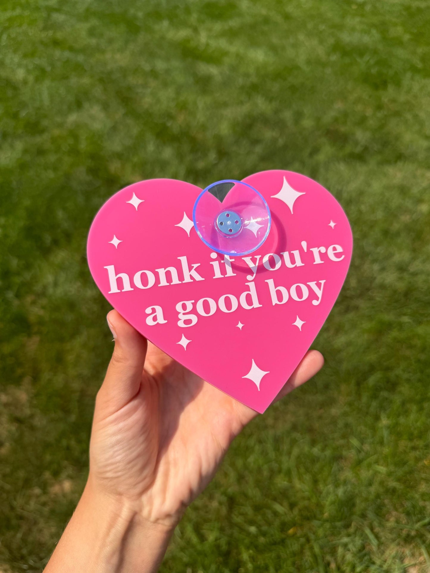 Acrylic Car Sign: Honk If You're A Good Boy – Heart Shape Hot Pink