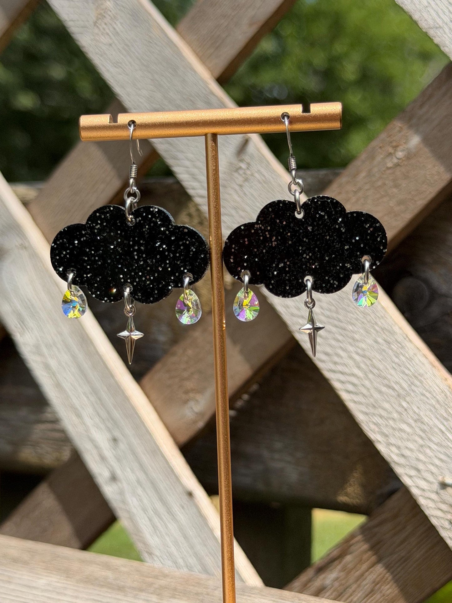 Cloudy Day Acrylic Earrings - Black Sparkle Drops (MINI SIZE)
