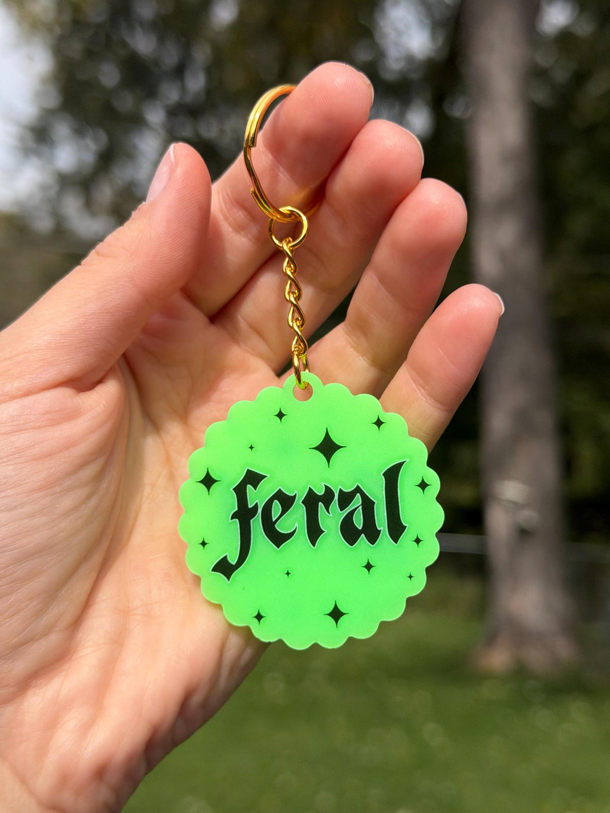 Neon Green Feral Scalloped Acrylic Keychain