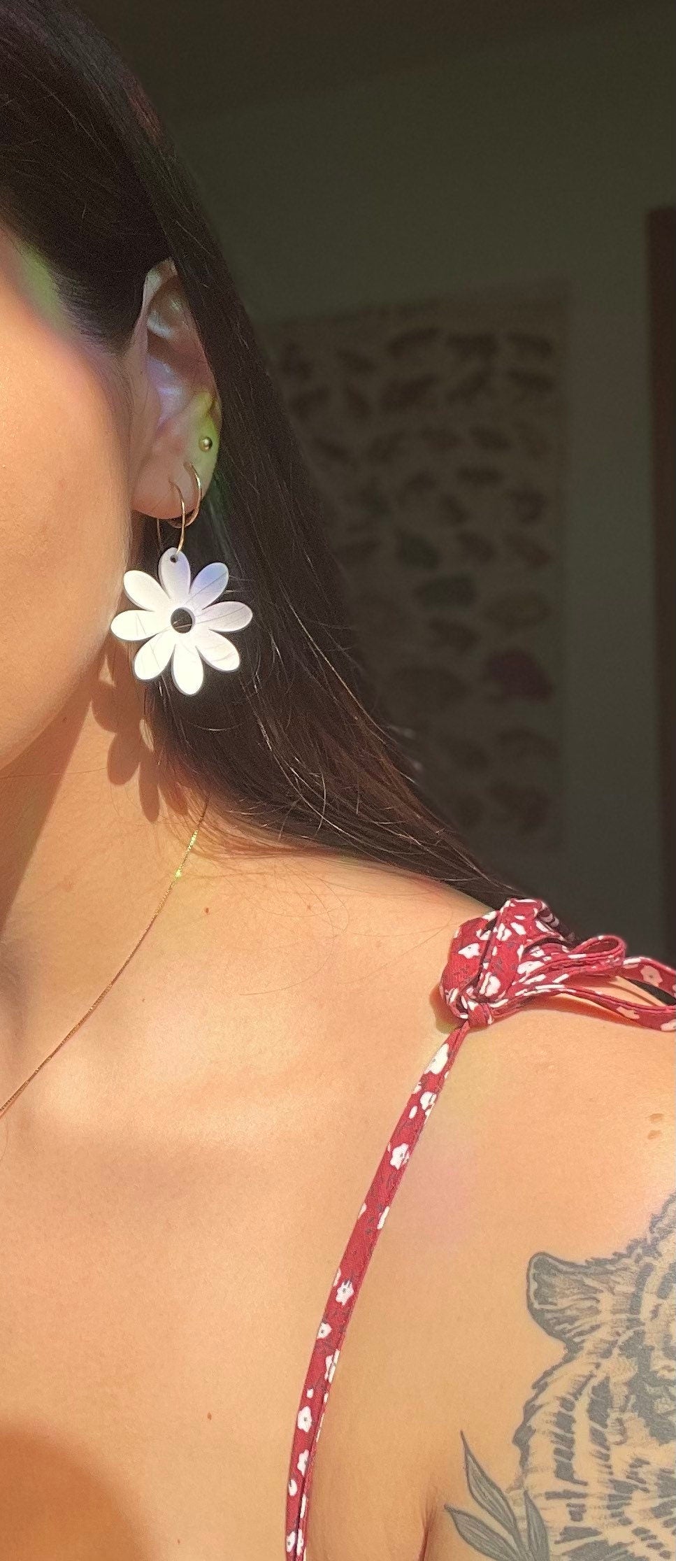 White Floral Laura Hoop Earrings