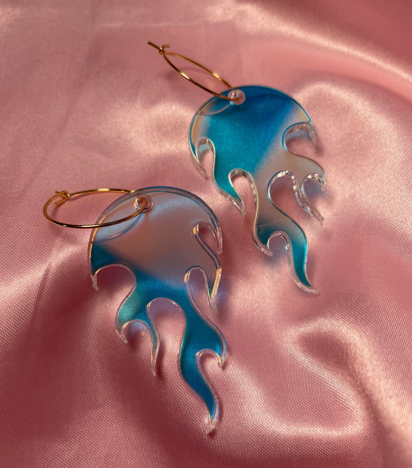 Iridescent Large Hot Flame Hoop Earrings