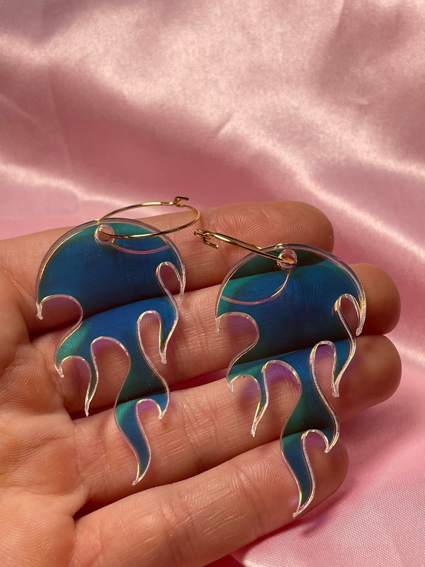 Iridescent Large Hot Flame Hoop Earrings