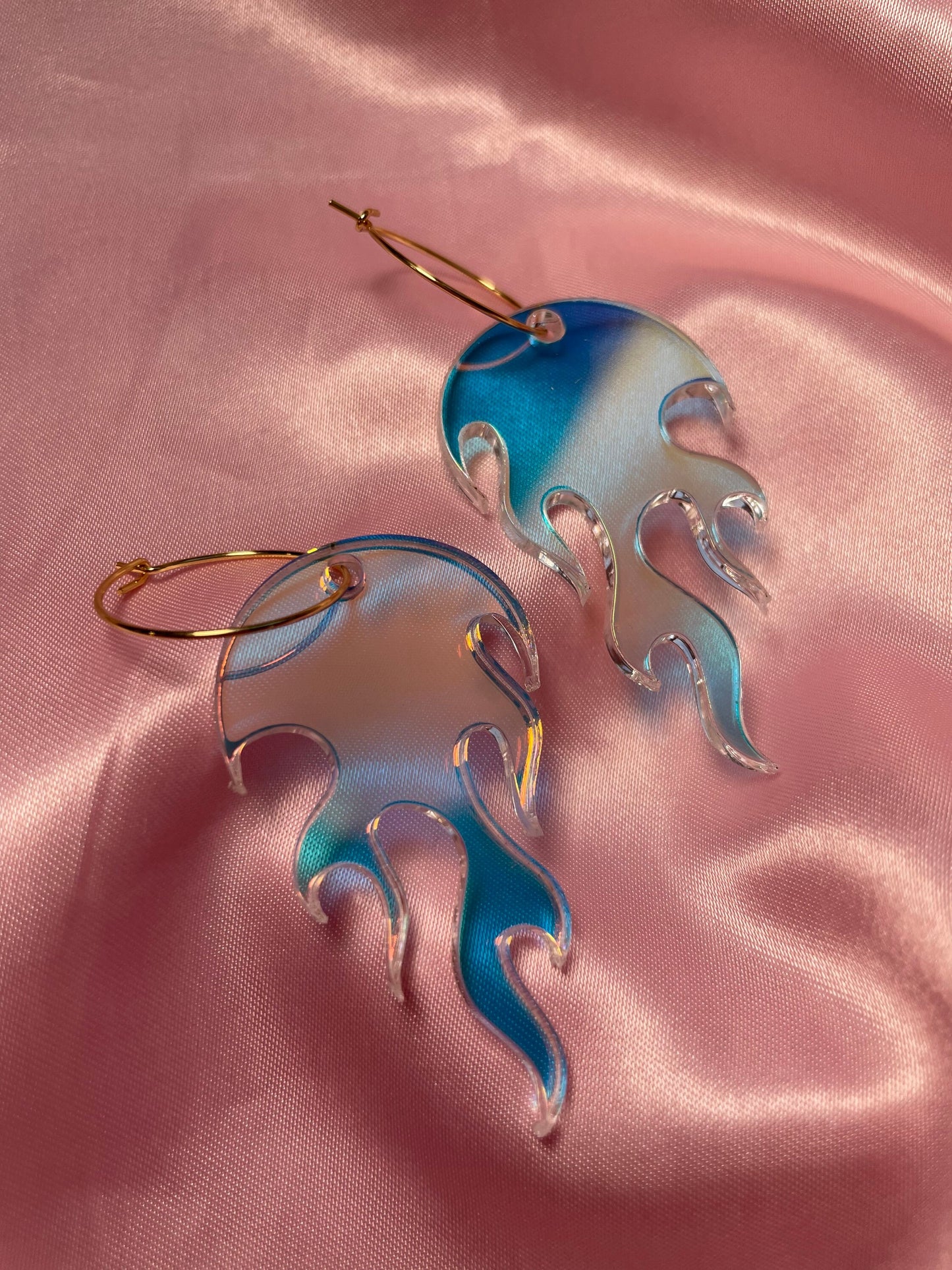 Iridescent Large Hot Flame Hoop Earrings