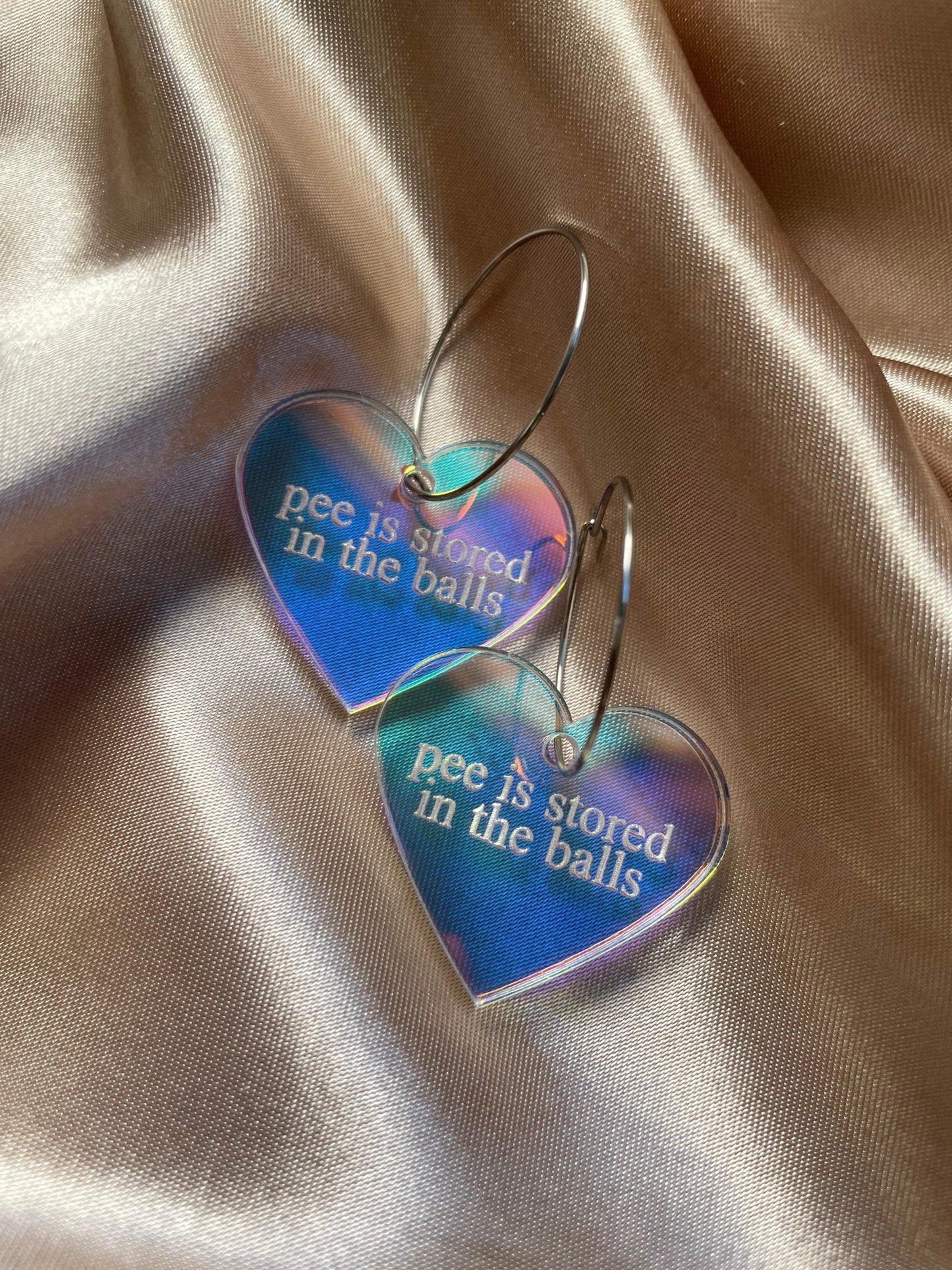 Iridescent Acrylic Pee Is Stored In The Balls Heart Hoop Earrings