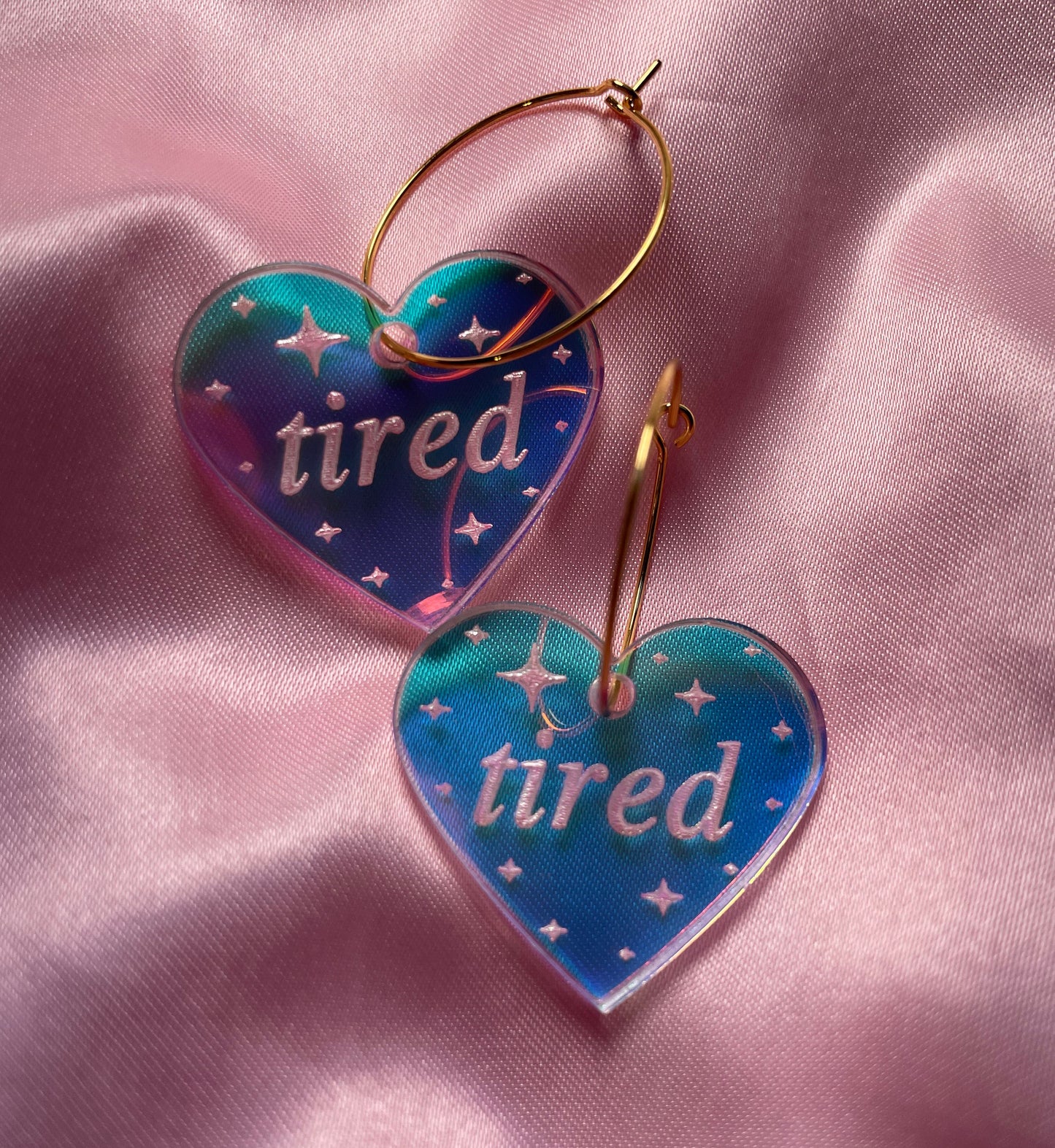 Iridescent Sparkly Tired Heart Hoop Earrings