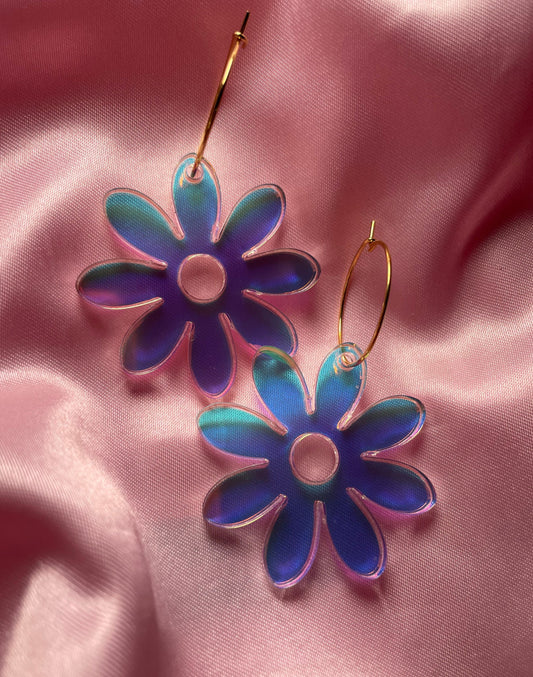Iridescent Floral Laura Hoop Earrings
