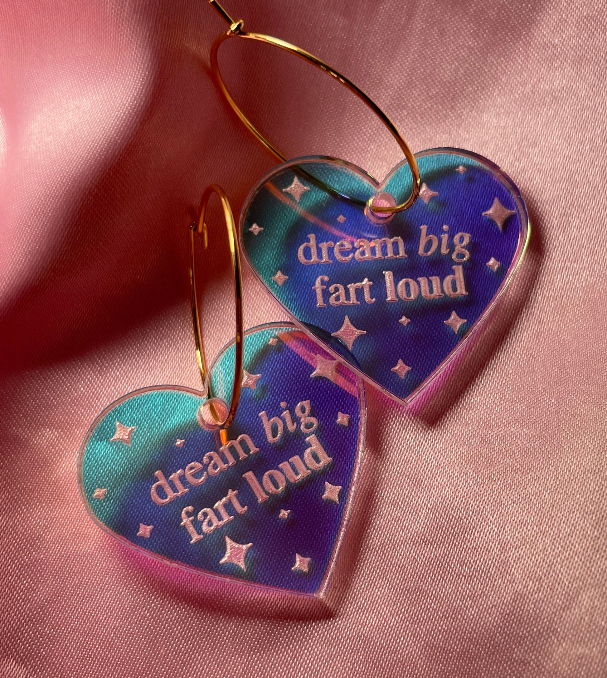 Iridescent Dream Big Fart Loud Heart Hoop Earrings